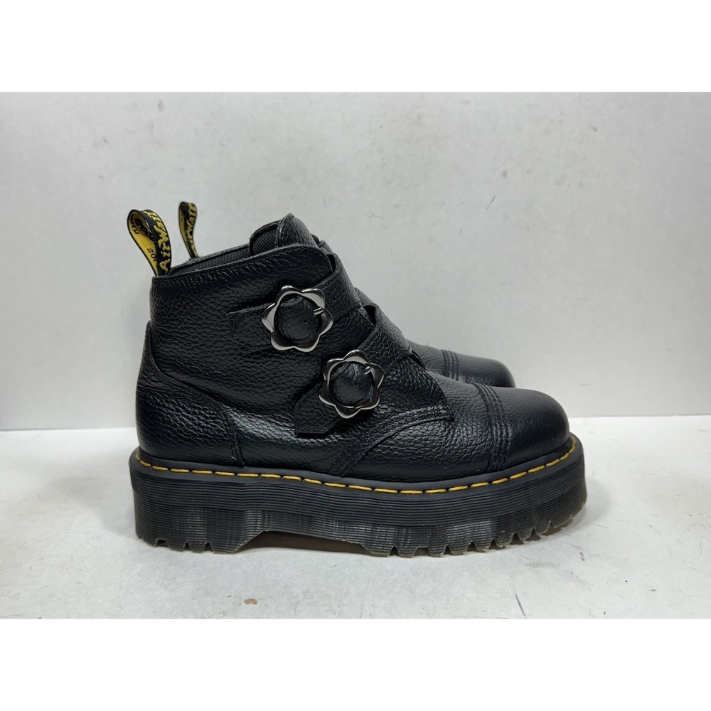 Dr. Martens Devon Flower Black Leather Women's Size 9 Platform Boots